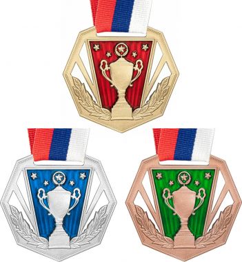 Комплект из трёх медалей №2362 c лентой (Диаметр 60 мм, металл. Место для вставок: обратная сторона размер по шаблону)