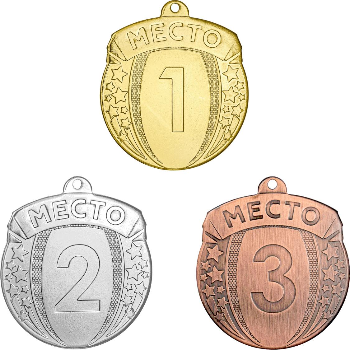 Комплект из трёх медалей №2369 (1, 2, 3 место, диаметр 55 мм, металл. Место для вставок: обратная сторона размер по шаблону)