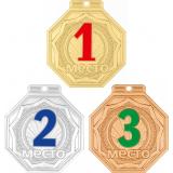 Комплект из трёх медалей №2435 (1, 2, 3 место, размер 50x55 мм, металл. Место для вставок: обратная сторона размер по шаблону)
