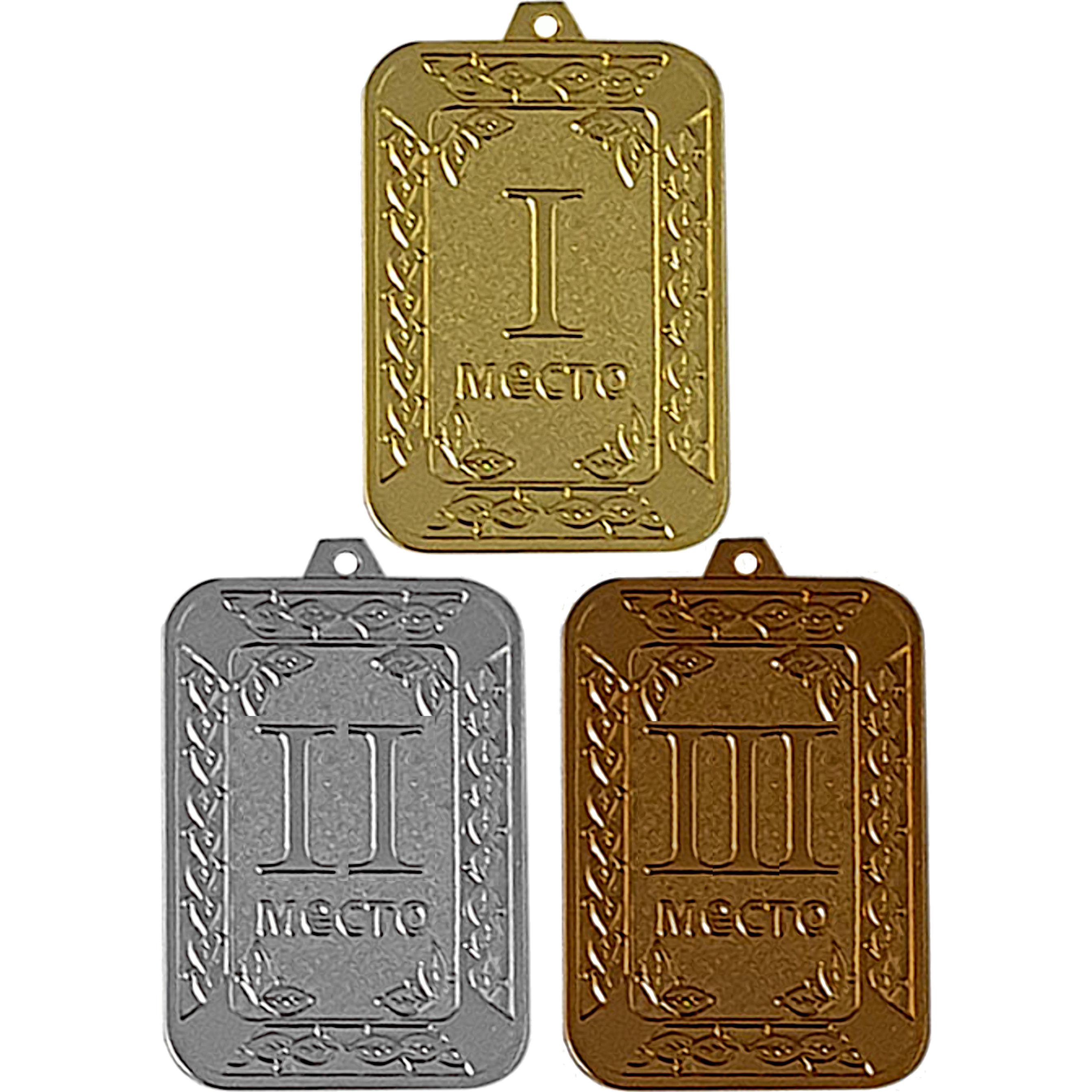 Комплект из трёх медалей №2441 (1, 2, 3 место, размер 40x70 мм, металл. Место для вставок: обратная сторона размер по шаблону)