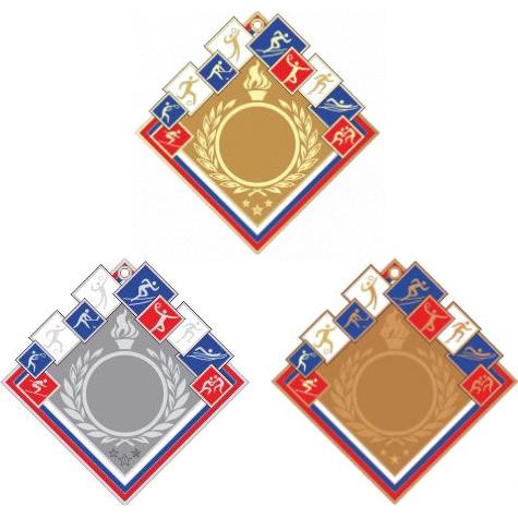 Комплект из трёх медалей №2462 (Размер 60x60 мм, металл. Место для вставок: лицевая диаметр 25 мм, обратная сторона размер по шаблону)