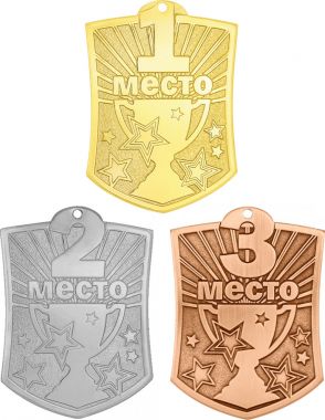 Комплект из трёх медалей №2463 (1, 2, 3 место, размер 51x70 мм, металл. Место для вставок: обратная сторона размер по шаблону)