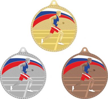 Комплект из трёх медалей №2492 (Бег, диаметр 55 мм, металл. Место для вставок: обратная сторона диаметр 40 мм)