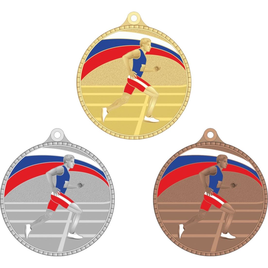 Комплект из трёх медалей №2492 (Бег, диаметр 55 мм, металл. Место для вставок: обратная сторона диаметр 40 мм)