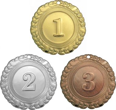 Комплект из трёх медалей №302 (1, 2, 3 место, диаметр 45 мм, металл. Место для вставок: обратная сторона диаметр 36 мм)