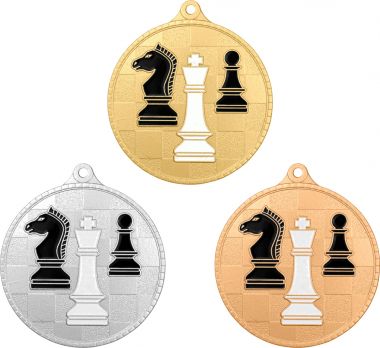 Комплект из трёх медалей №3277 (Шахматы, диаметр 55 мм, металл. Место для вставок: лицевая диаметр 40 мм, обратная сторона диаметр 40 мм)
