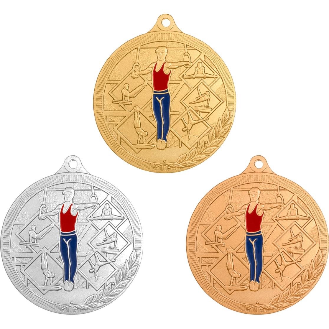 Комплект из трёх медалей №3279 (Спортивная гимнастика, диаметр 55 мм, металл. Место для вставок: обратная сторона диаметр 40 мм)