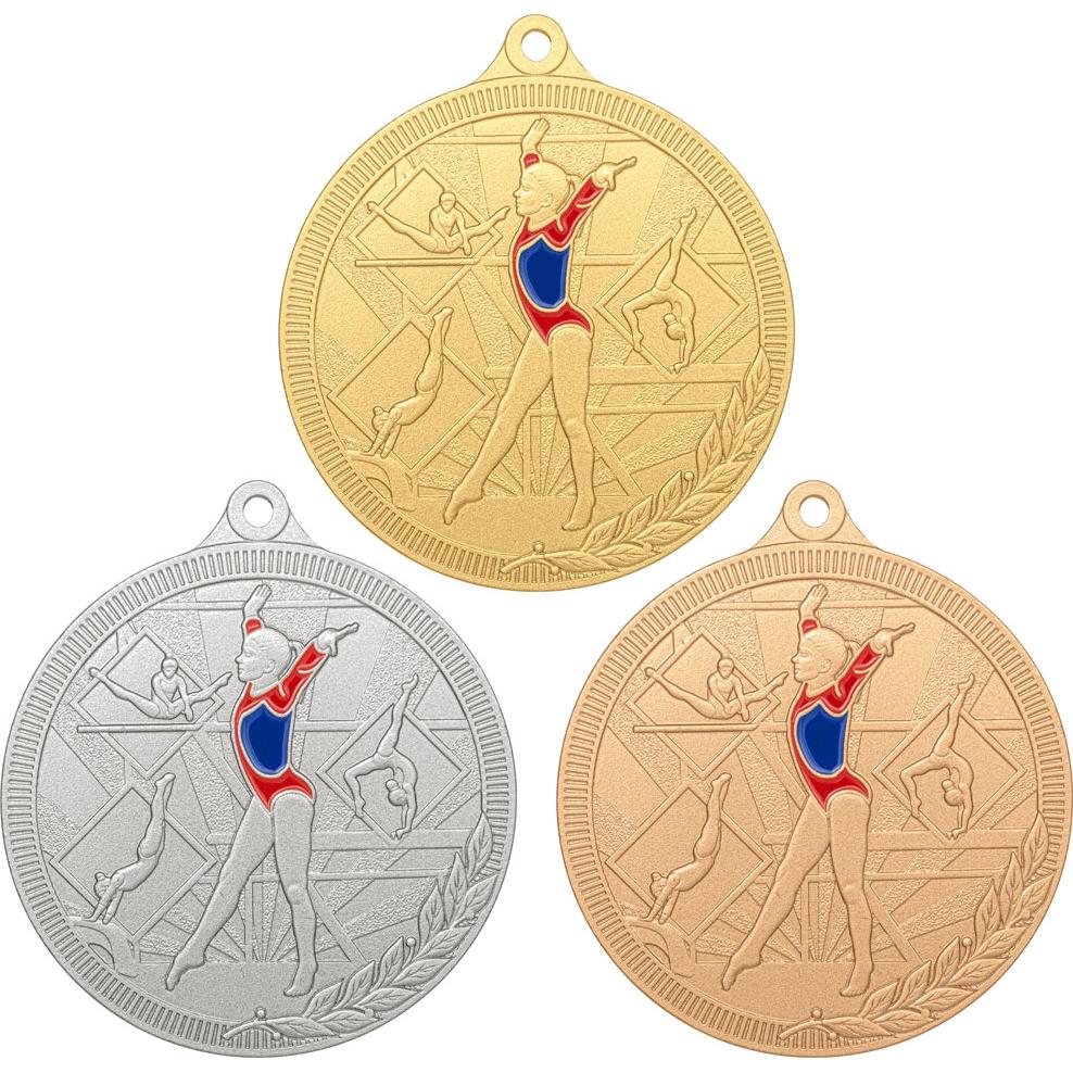 Комплект из трёх медалей №3280 (Спортивная гимнастика, диаметр 55 мм, металл. Место для вставок: обратная сторона диаметр 40 мм)
