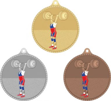 Комплект из трёх медалей №3281 (Тяжелая атлетика, диаметр 55 мм, металл. Место для вставок: обратная сторона диаметр 40 мм)