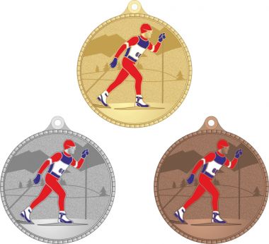 Комплект из трёх медалей №3284 (Лыжный спорт, диаметр 55 мм, металл. Место для вставок: обратная сторона диаметр 40 мм)