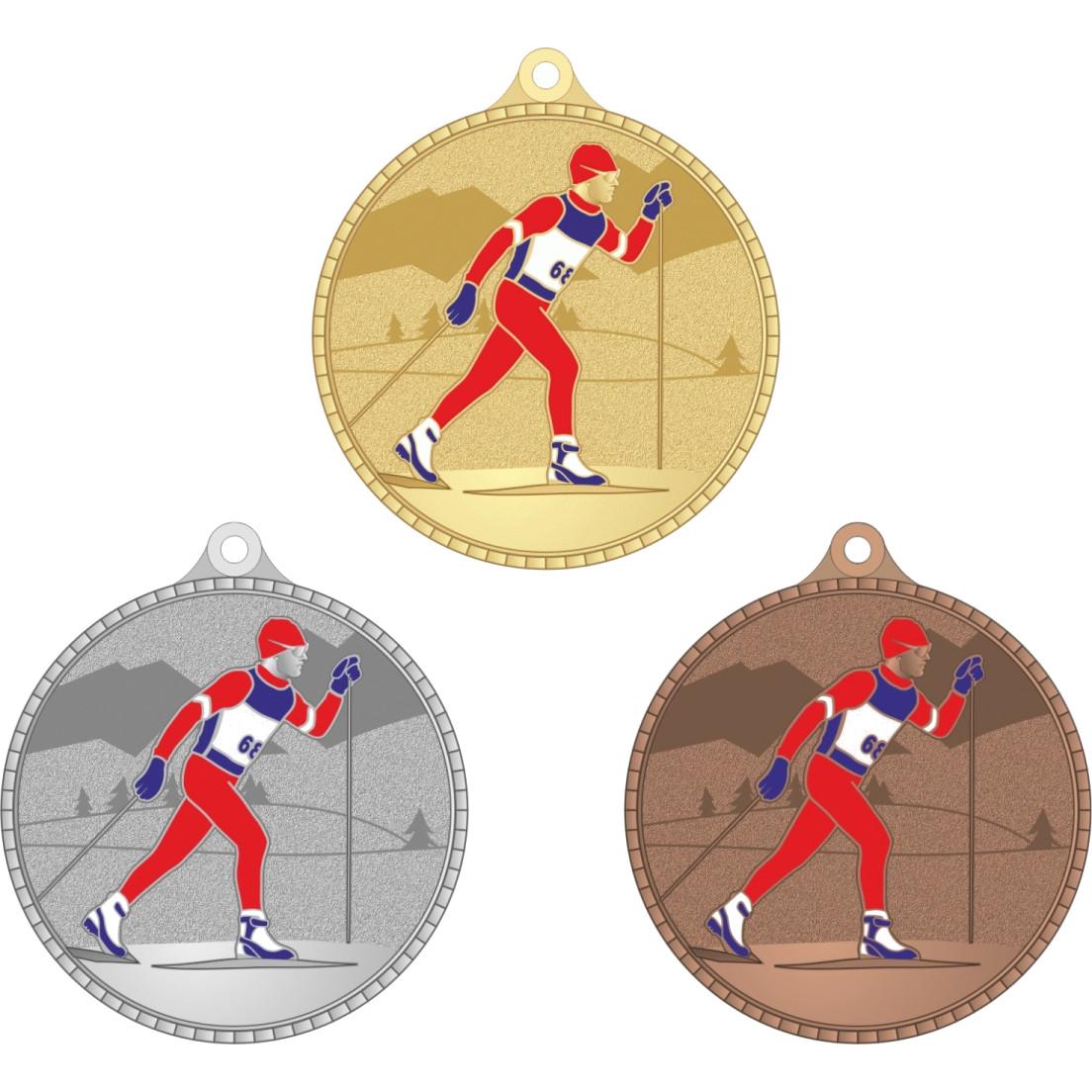 Комплект из трёх медалей №3284 (Беговые лыжи, диаметр 55 мм, металл. Место для вставок: обратная сторона диаметр 40 мм)