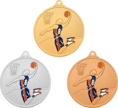 Комплект из трёх медалей №3287 (Баскетбол, диаметр 55 мм, металл. Место для вставок: лицевая диаметр 40 мм, обратная сторона диаметр 40 мм)
