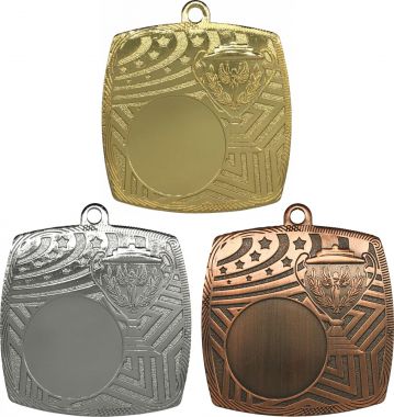 Комплект из трёх медалей №3560 (Размер 50x50 мм, металл. Место для вставок: лицевая диаметр 25 мм, обратная сторона размер по шаблону)