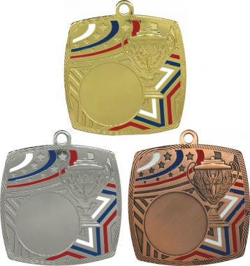 Комплект из трёх медалей №3562 (Размер 50x50 мм, металл. Место для вставок: лицевая диаметр 25 мм, обратная сторона размер по шаблону)