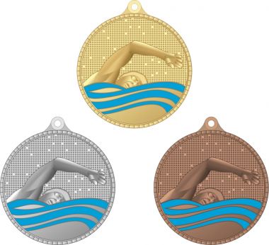Комплект из трёх медалей №3586 (Плавание, диаметр 55 мм, металл. Место для вставок: обратная сторона диаметр 40 мм)