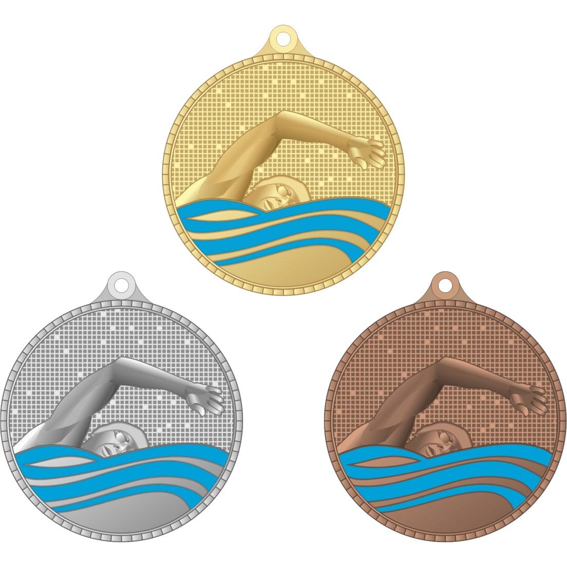Комплект из трёх медалей №3586 (Плавание, диаметр 55 мм, металл. Место для вставок: обратная сторона диаметр 40 мм)