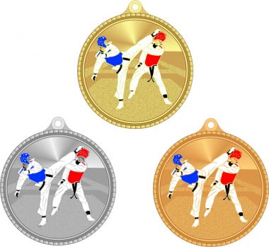 Комплект из трёх медалей №3611 (Тхэквондо, диаметр 50 мм, металл. Место для вставок: обратная сторона диаметр 45 мм)