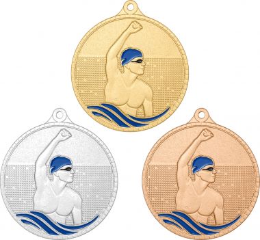 Комплект из трёх медалей №3614 (Плавание, диаметр 55 мм, металл. Место для вставок: обратная сторона диаметр 40 мм)