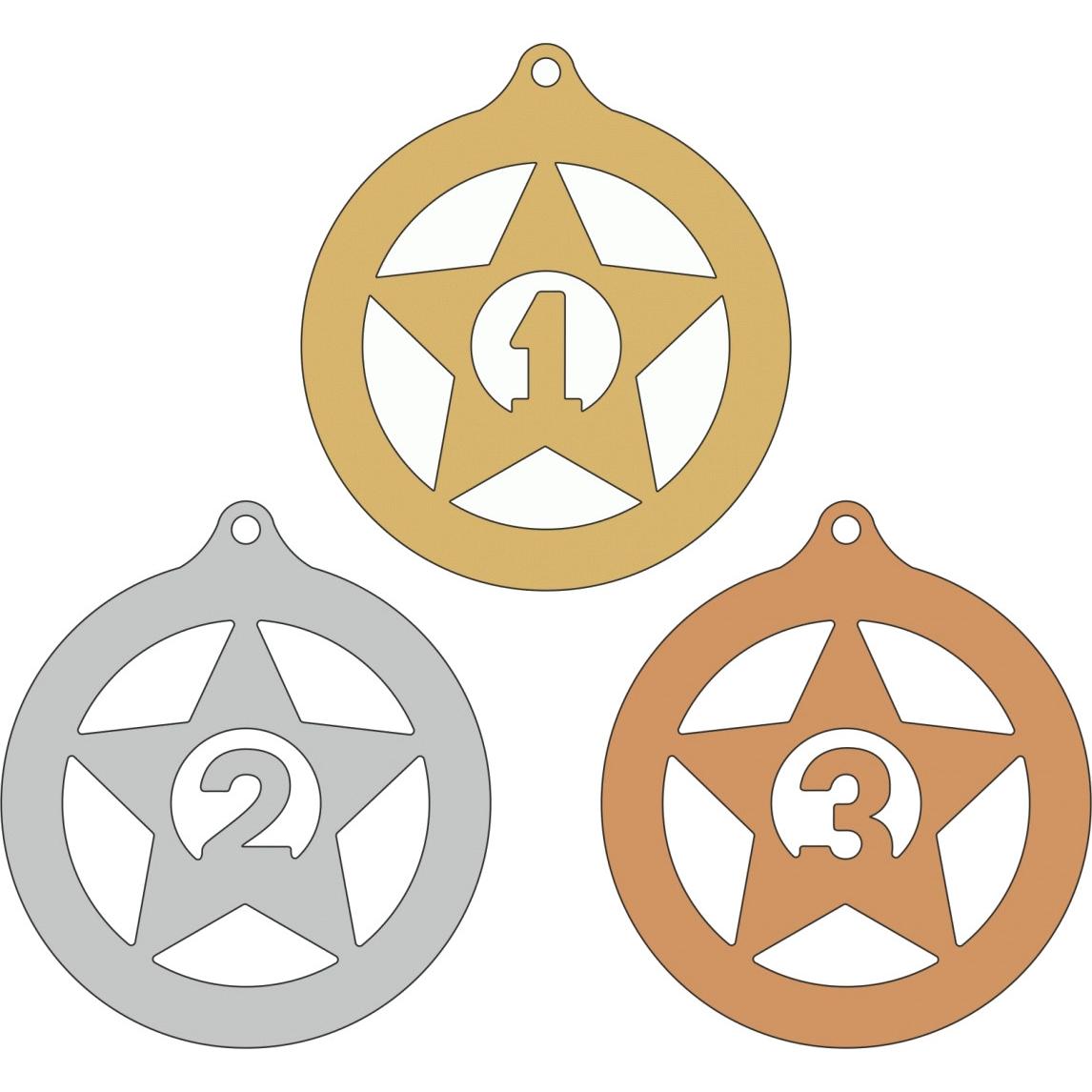 Комплект из трёх медалей №3623 (1, 2, 3 место, диаметр 60 мм, металл. Место для вставок: обратная сторона размер по шаблону)