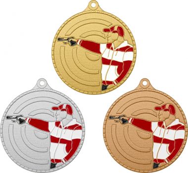 Комплект из трёх медалей №3624 (Пулевая стрельба, диаметр 55 мм, металл. Место для вставок: обратная сторона размер по шаблону)