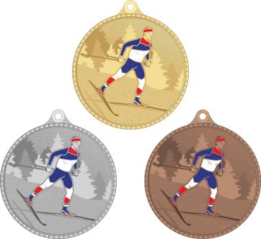 Комплект из трёх медалей №3628 (Лыжный спорт, диаметр 55 мм, металл. Место для вставок: обратная сторона размер по шаблону)