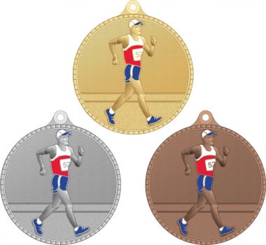 Комплект из трёх медалей №3631 (Спортивная ходьба, диаметр 55 мм, металл. Место для вставок: обратная сторона размер по шаблону)