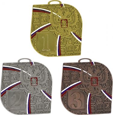 Комплект из трёх медалей №3633 (1, 2, 3 место, размер 70x70 мм, металл. Место для вставок: обратная сторона размер по шаблону)
