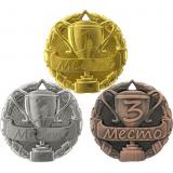 Комплект из трёх медалей №3636 (1, 2, 3 место, диаметр 1 мм, металл. Место для вставок: обратная сторона размер по шаблону)