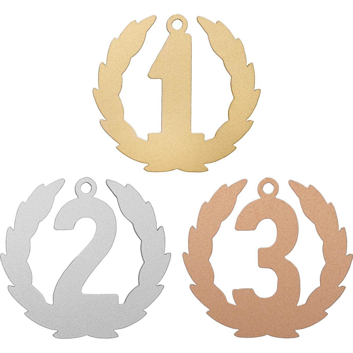 Комплект из трёх медалей №3638 (1, 2, 3 место, диаметр 55 мм, металл. Место для вставок: обратная сторона размер по шаблону)