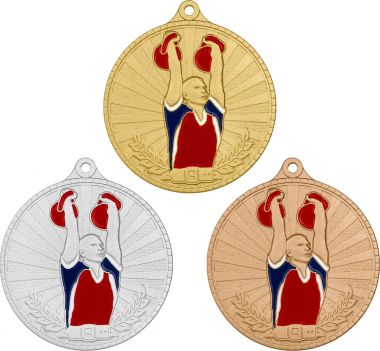 Комплект из трёх медалей №3640 (Гиревой спорт, диаметр 55 мм, металл. Место для вставок: обратная сторона размер по шаблону)