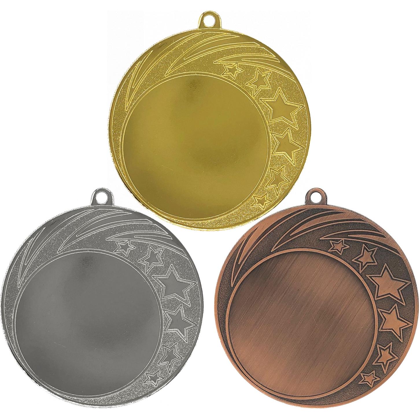 Комплект из трёх медалей №3650 (Диаметр 70 мм, металл. Место для вставок: лицевая диаметр 50 мм, обратная сторона диаметр 65 мм)