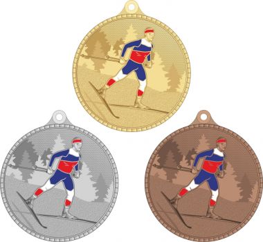 Комплект из трёх медалей №3670 (Беговые лыжи, диаметр 55 мм, металл. Место для вставок: обратная сторона размер по шаблону)