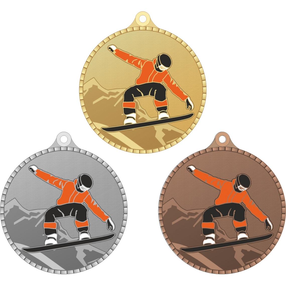 Комплект из трёх медалей №3675 (Сноуборд, диаметр 55 мм, металл. Место для вставок: обратная сторона размер по шаблону)