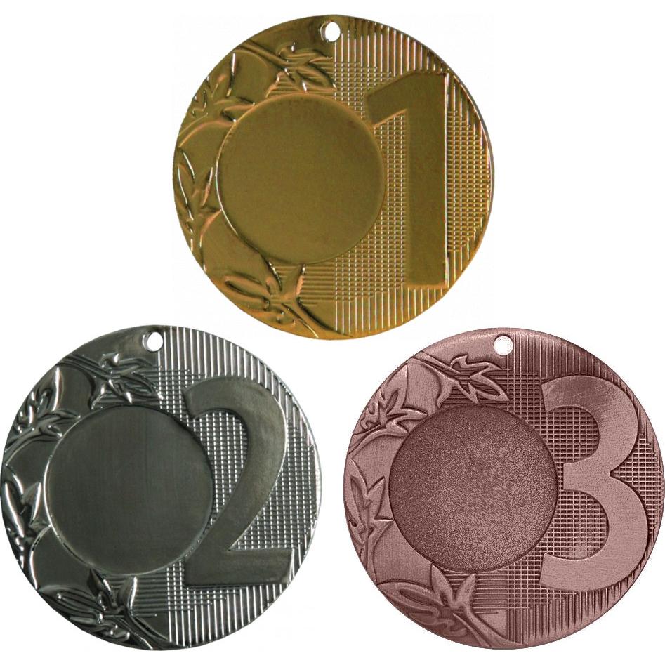 Комплект из трёх медалей №83 (1, 2, 3 место, диаметр 50 мм, металл. Место для вставок: лицевая диаметр 25 мм, обратная сторона диаметр 46 мм)