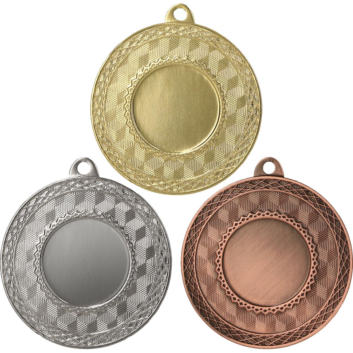 Комплект из трёх медалей №858 (Диаметр 50 мм, металл. Место для вставок: лицевая диаметр 25 мм, обратная сторона диаметр 45 мм)