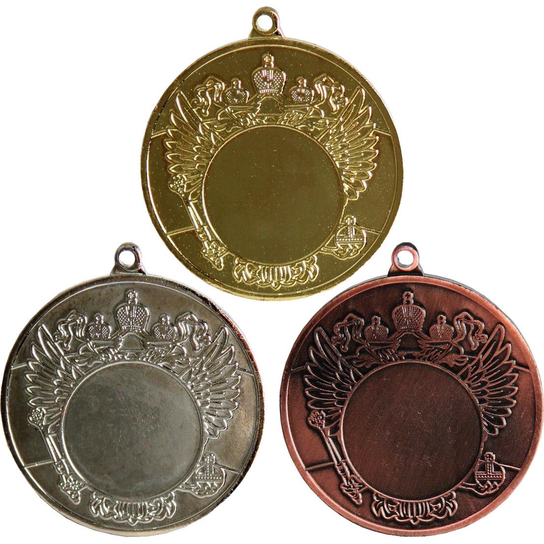 Комплект из трёх медалей №89 (Диаметр 50 мм, металл. Место для вставок: лицевая диаметр 25 мм, обратная сторона диаметр 46 мм)