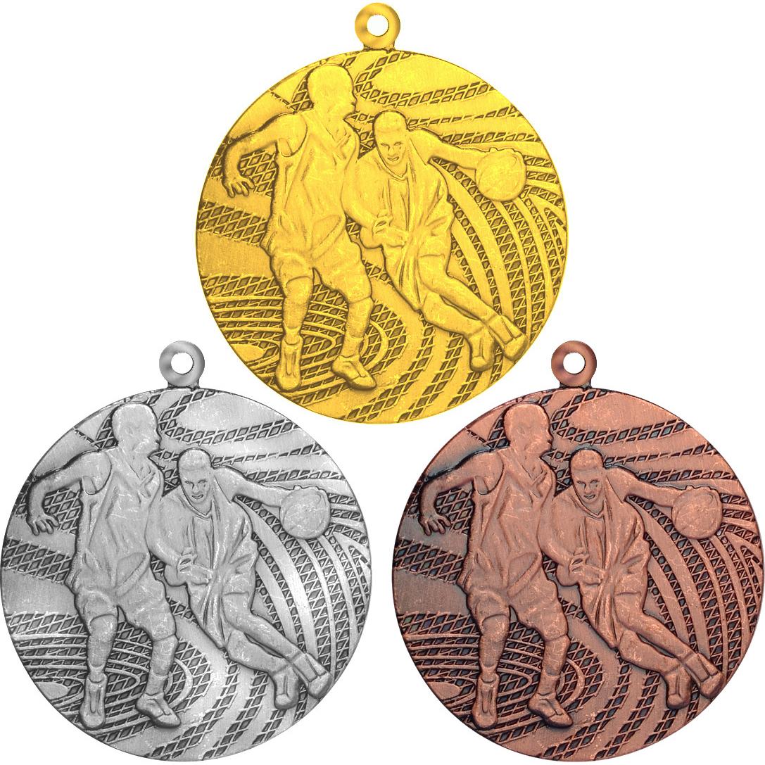 Комплект из трёх медалей №90 (Баскетбол, диаметр 40 мм, металл. Место для вставок: обратная сторона диаметр 35 мм)