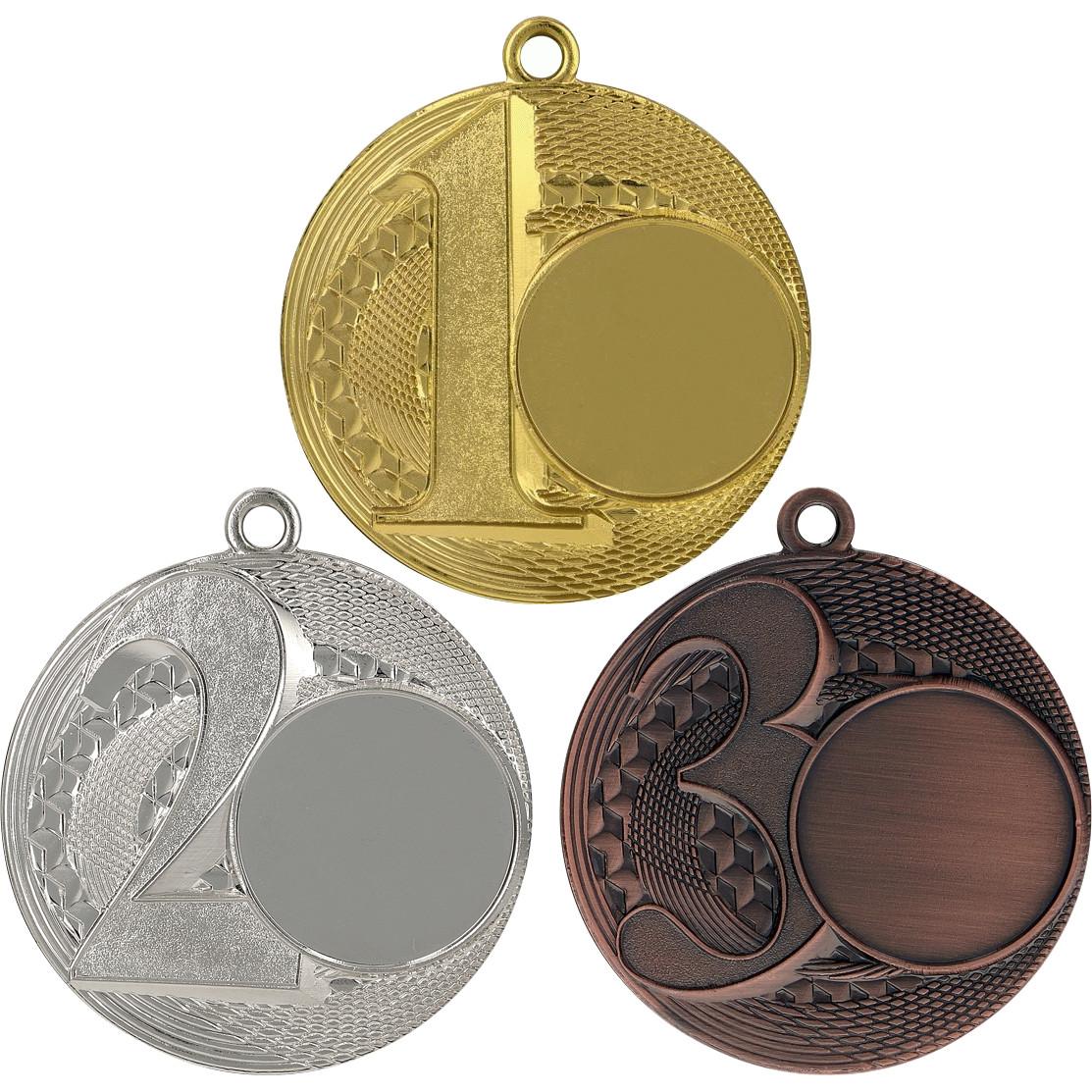 Комплект из трёх медалей №920 (1, 2, 3 место, диаметр 50 мм, металл. Место для вставок: лицевая диаметр 25 мм, обратная сторона диаметр 45 мм)