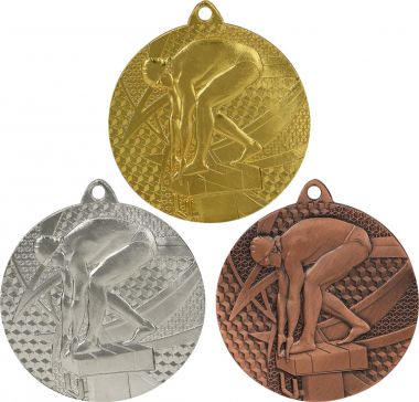 Комплект из трёх медалей №929 (Плавание, диаметр 50 мм, металл. Место для вставок: обратная сторона диаметр 45 мм)