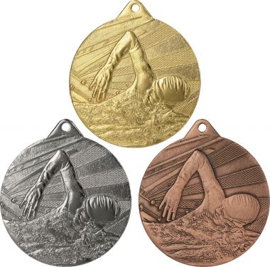 Комплект из трёх медалей №948 (Плавание, диаметр 50 мм, металл. Место для вставок: обратная сторона диаметр 45 мм)
