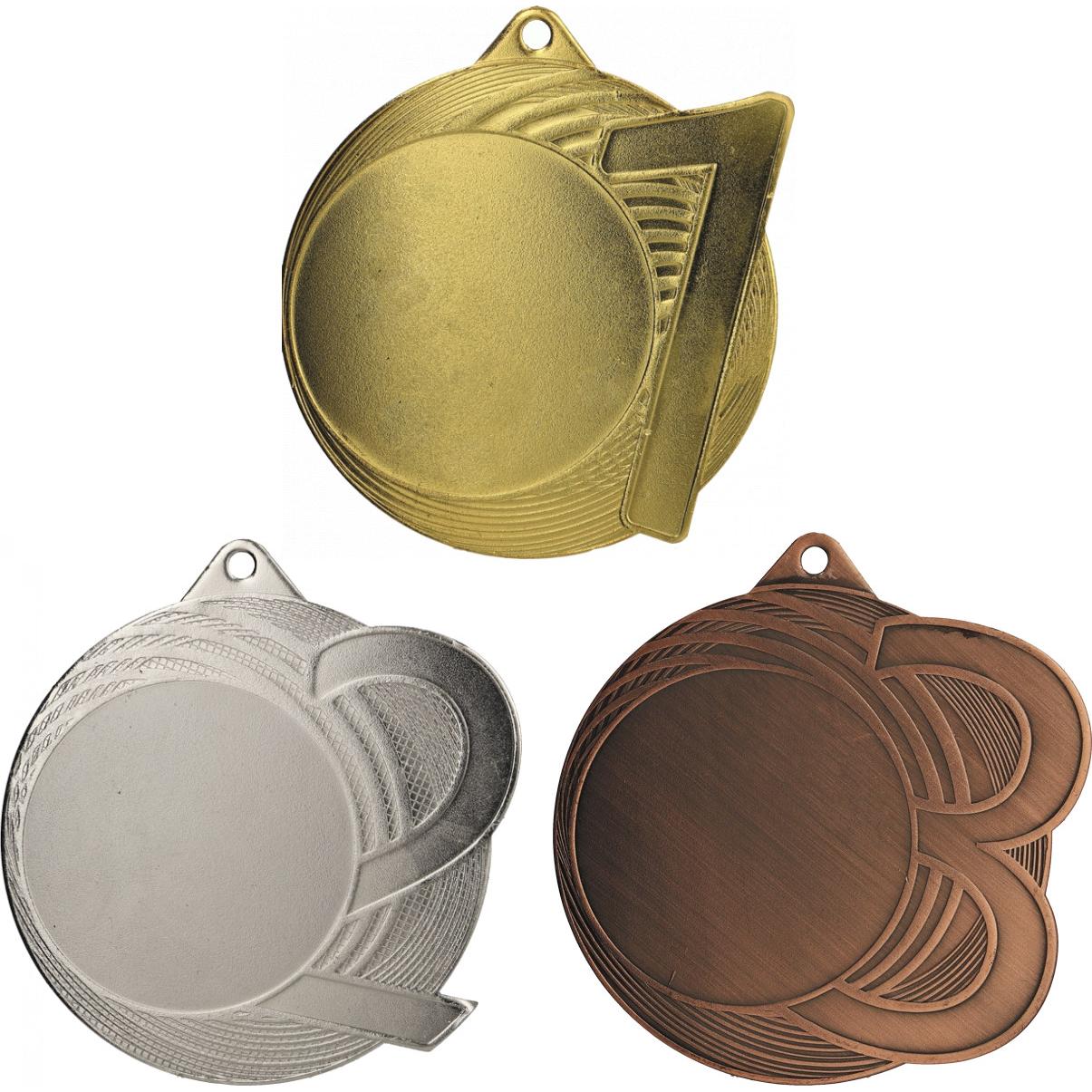 Комплект из трёх медалей №969 (1, 2, 3 место, диаметр 70 мм, металл. Место для вставок: лицевая диаметр 50 мм, обратная сторона диаметр 65 мм)