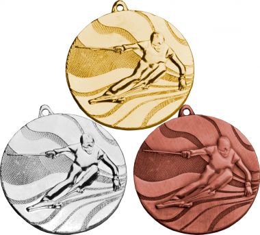 Комплект из трёх медалей №98 (Лыжный спорт, диаметр 50 мм, металл. Место для вставок: обратная сторона диаметр 46 мм)
