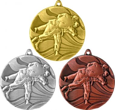 Комплект из трёх медалей №99 (Дзюдо, диаметр 50 мм, металл. Место для вставок: обратная сторона диаметр 45 мм)