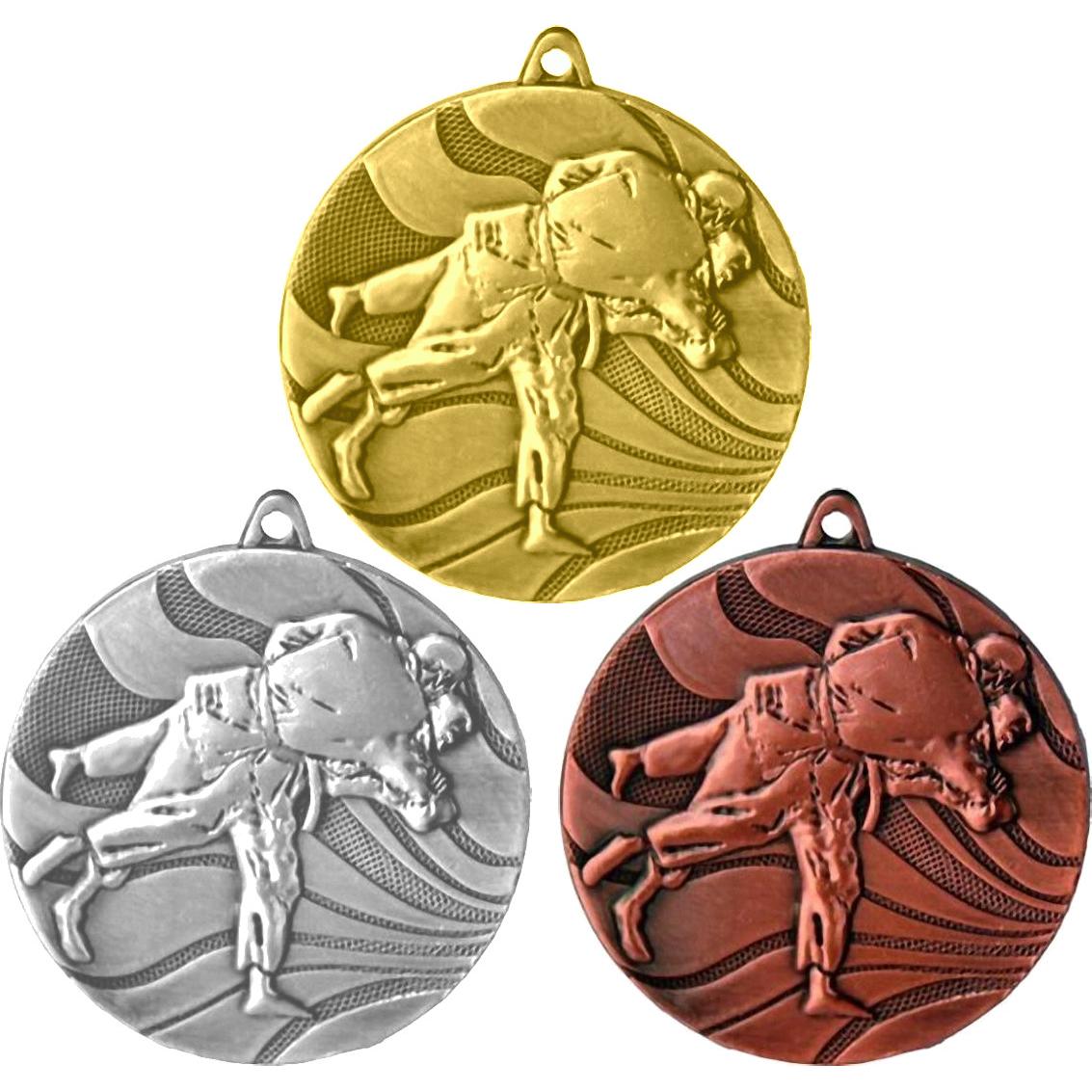 Комплект из трёх медалей №99 (Дзюдо, диаметр 50 мм, металл. Место для вставок: обратная сторона диаметр 45 мм)