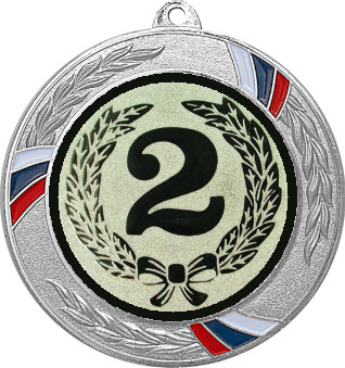 Медаль №10-1285 (2 место, диаметр 70 мм (Медаль цвет серебро плюс жетон для вклейки) Место для вставок: обратная сторона диаметр 60 мм)