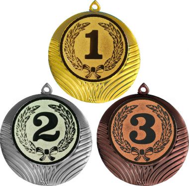 Комплект медалей №10-8 (1, 2, 3 место, диаметр 70 мм (Три медали плюс три жетона для вклейки) Место для вставок: обратная сторона диаметр 64 мм)