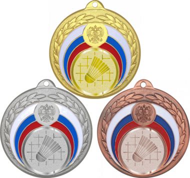 Комплект медалей №1005-196 (Бадминтон, диаметр 50 мм (Три медали плюс три жетона для вклейки) Место для вставок: обратная сторона диаметр 45 мм)