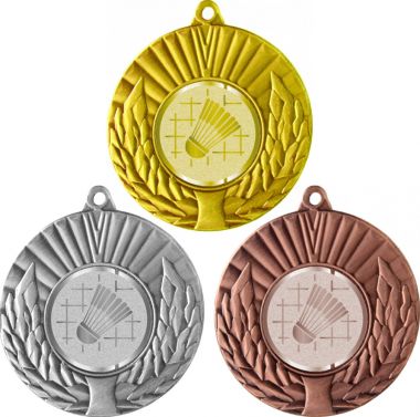 Комплект медалей №1005-192 (Бадминтон, диаметр 50 мм (Три медали плюс три жетона для вклейки) Место для вставок: обратная сторона диаметр 45 мм)