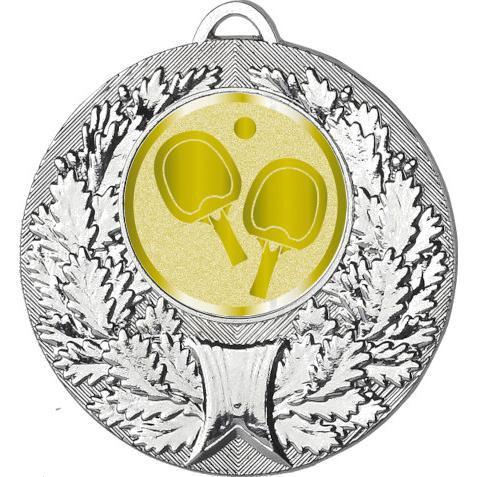Медаль №1008-192 (Настольный теннис, диаметр 50 мм (Медаль цвет серебро плюс жетон для вклейки) Место для вставок: обратная сторона диаметр 45 мм)
