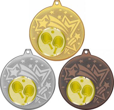 Комплект медалей №1008-27 (Настольный теннис, диаметр 45 мм (Три медали плюс три жетона для вклейки) Место для вставок: обратная сторона диаметр 39 мм)
